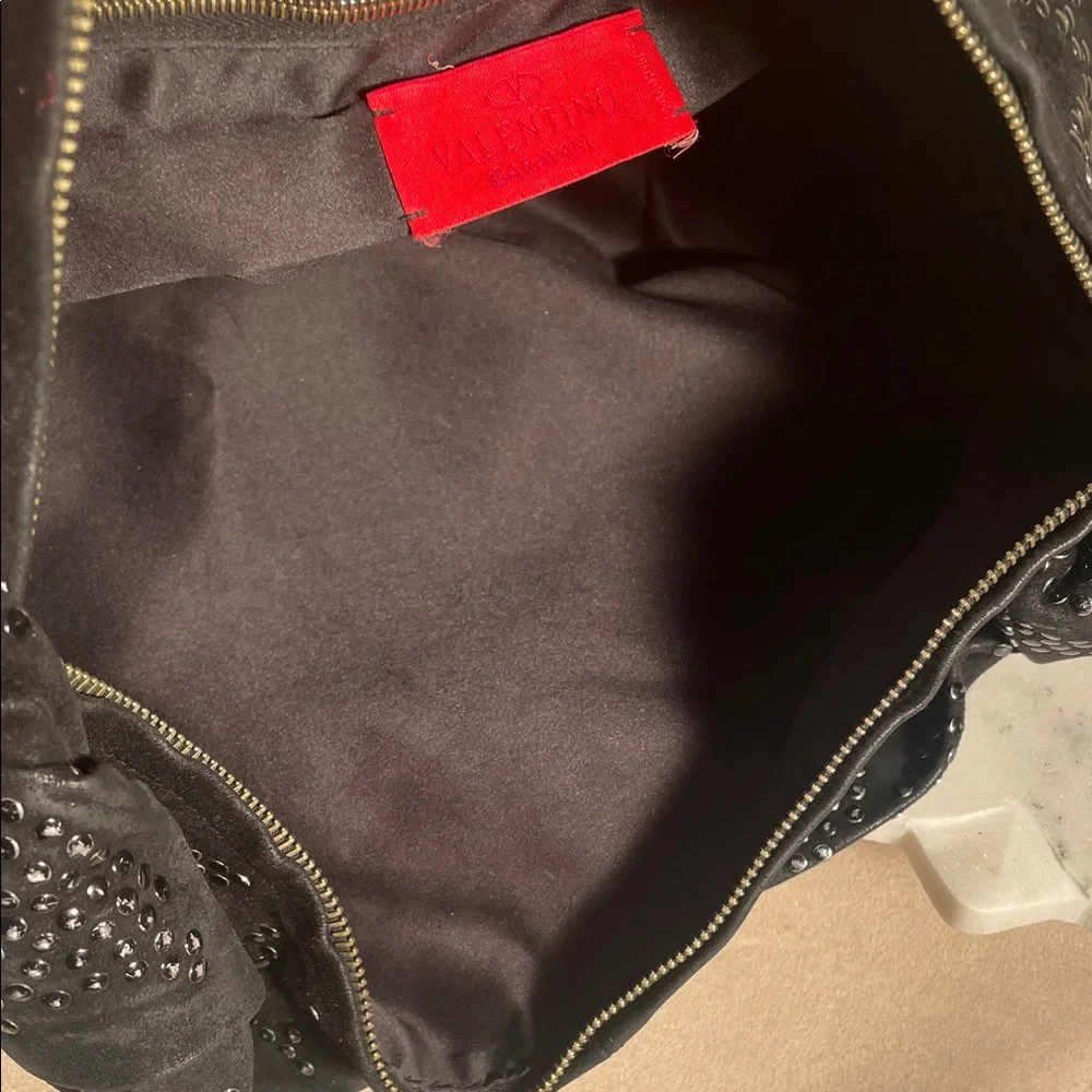 Valentino Garavani black suede with studs Elegant Hobo Bag